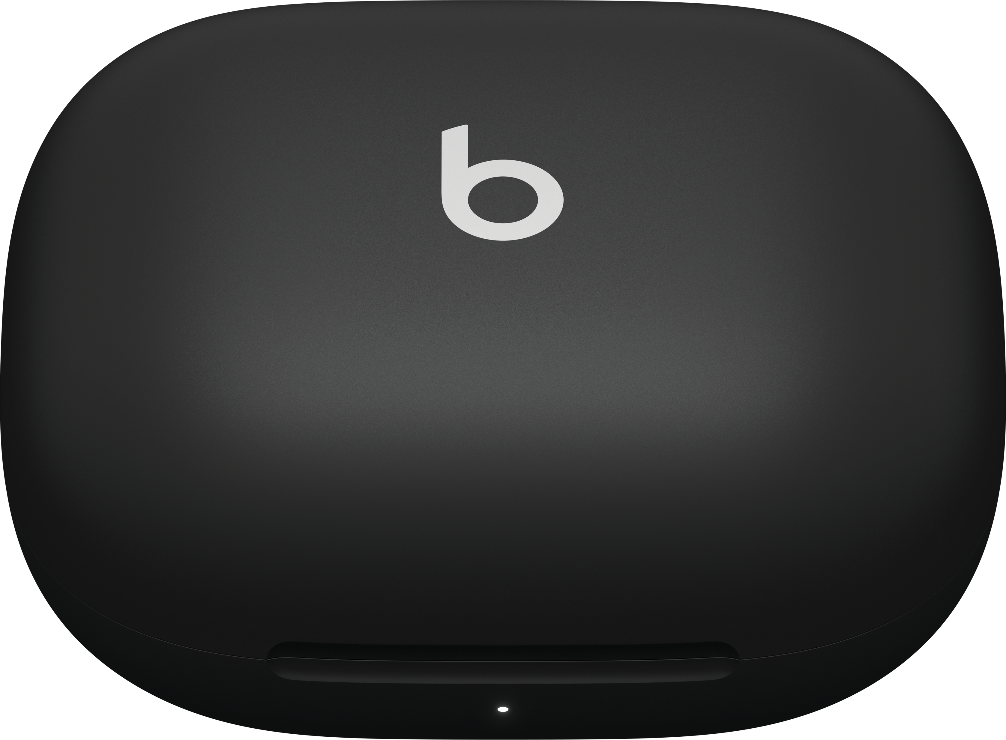 Étui de chargement d'écouteurs Beats noirs. L'étui est fermé, avec un logo 'b' blanc au centre.