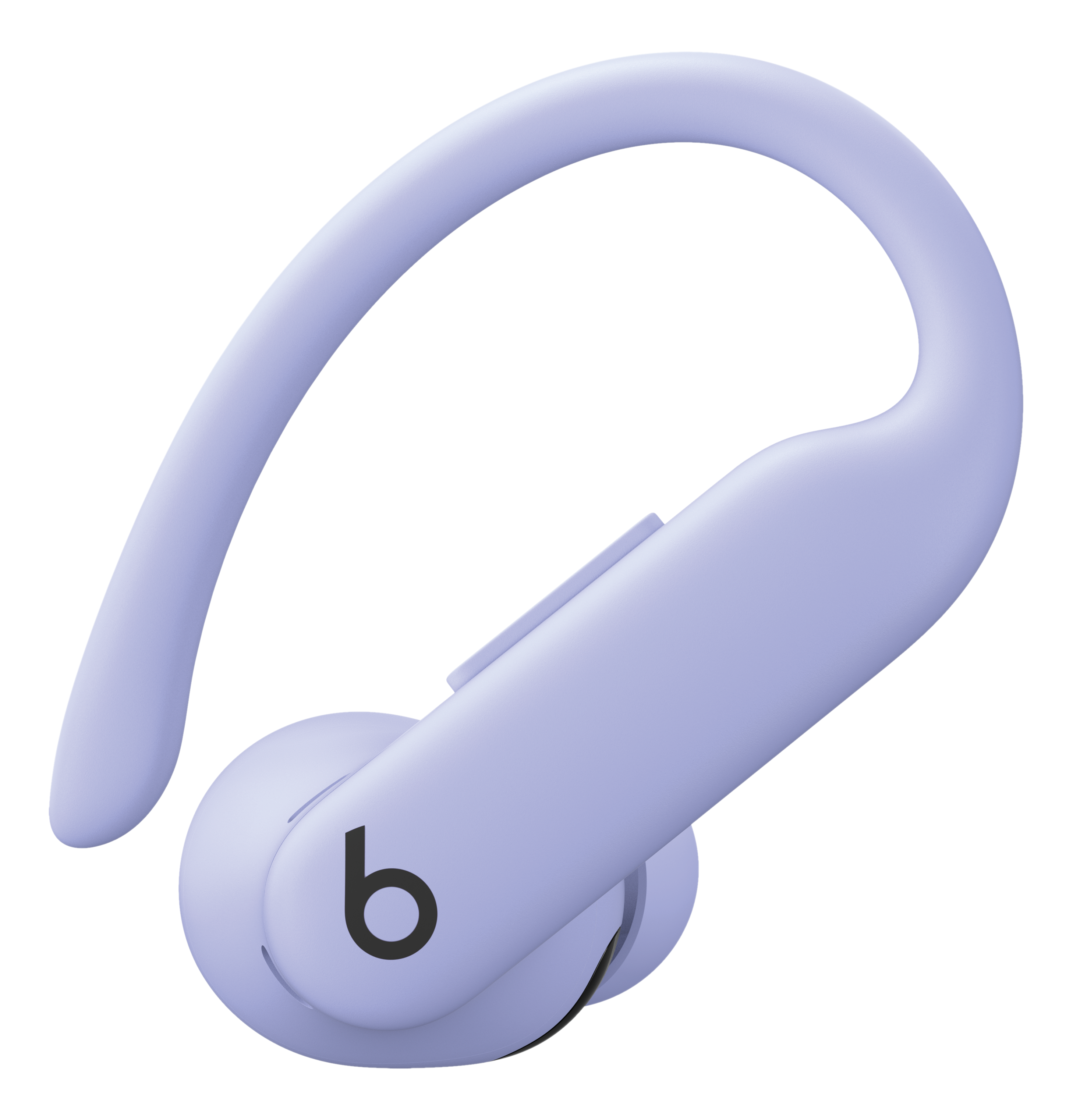 Écouteurs Beats Powerbeats Pro violets clairs sur fond noir.