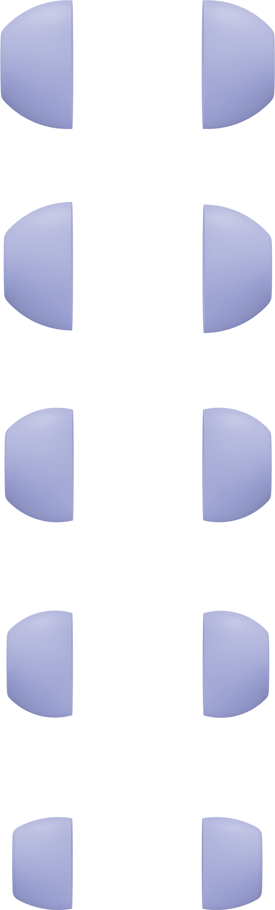 Un motif de couvercles d'écouteurs bleu clair, disposés par paires, orientés dans des directions opposées.