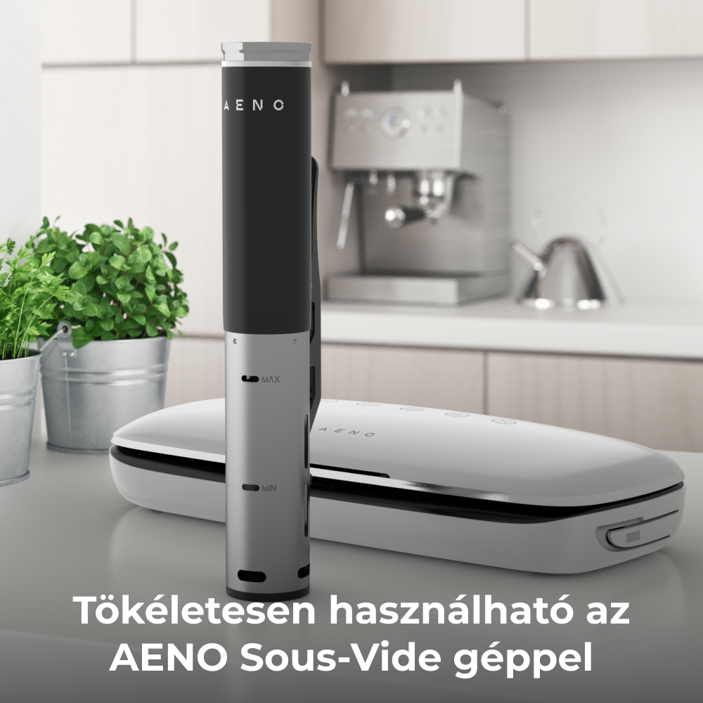 AENO sous-vide készülék tartozékokkal világos felületen.