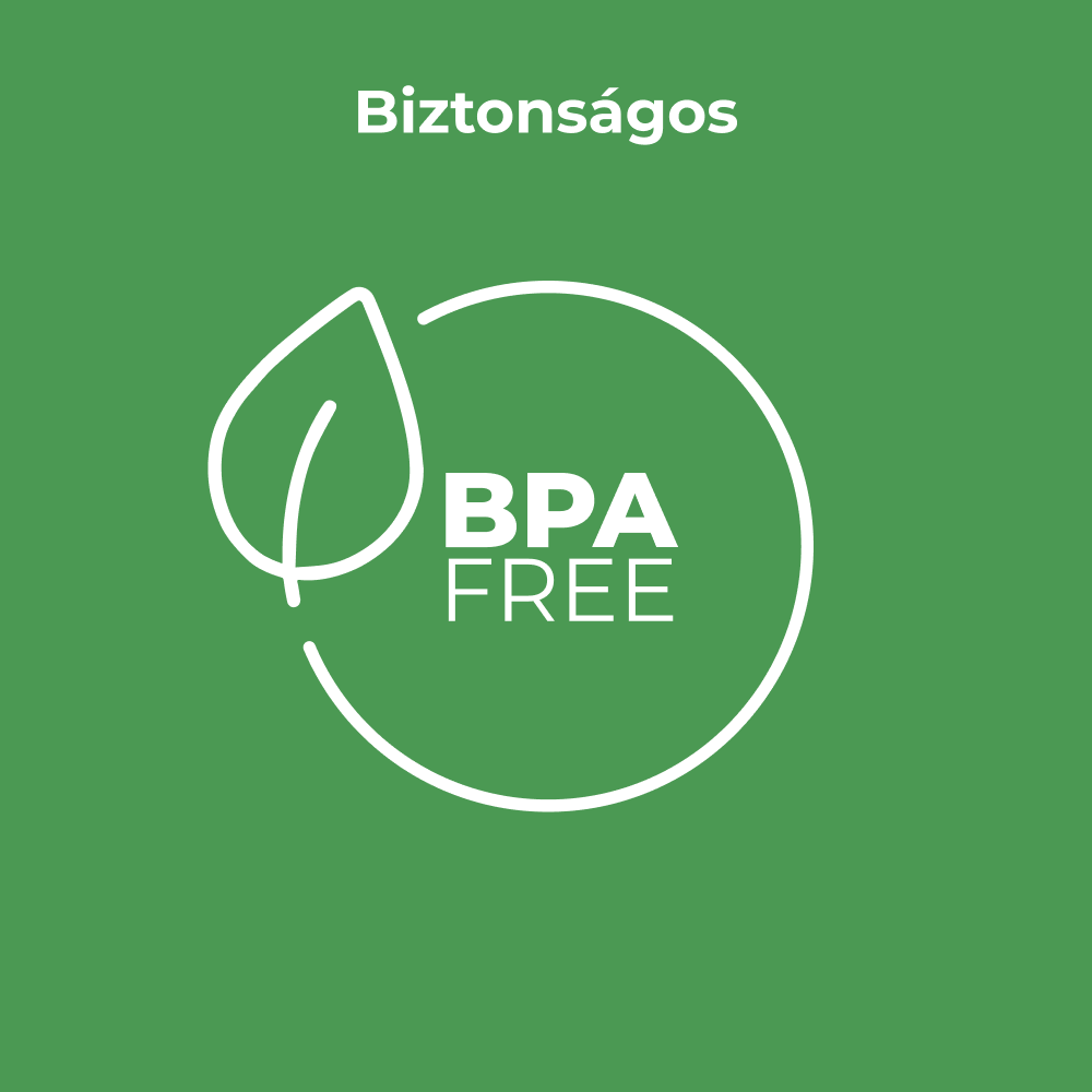 Egy zöld háttér BPA mentes logóval és egy levéllel.