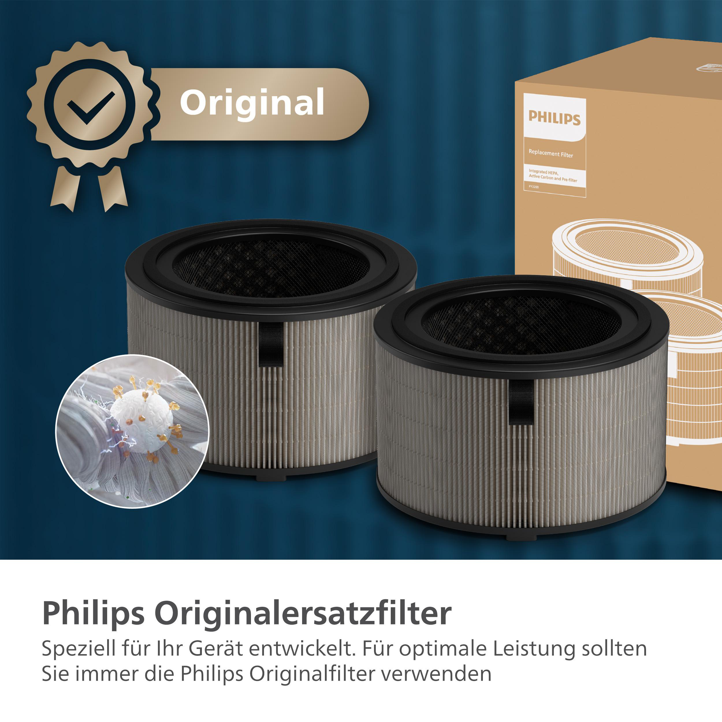 Zwei schwarze Luftfilter-Ersatzteile und eine Schachtel mit einem Filterbild. Ein Logo zeigt Original.