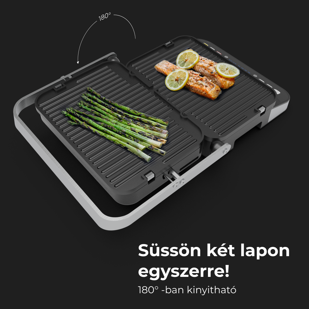 Grill spárgával és lazaccal. 180 fokban nyitható.