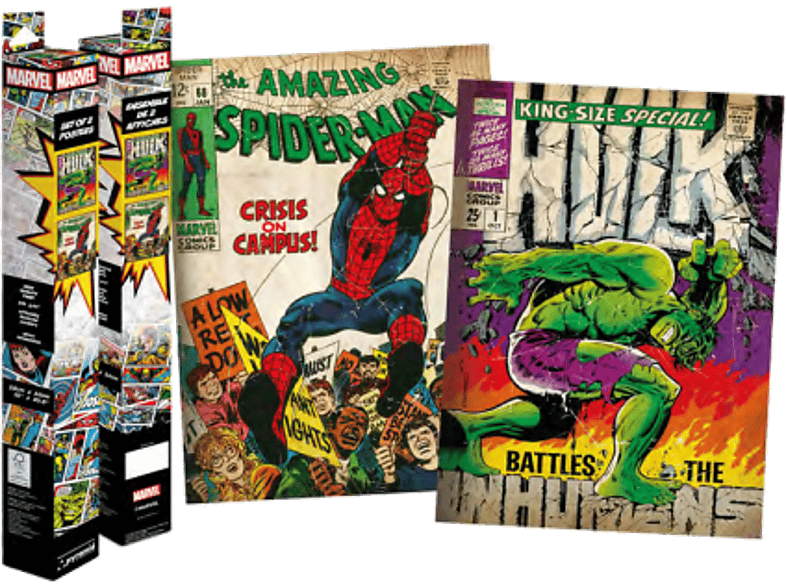 Póster - Pyramid International Marvel. Carteles de portadas Comics :Spider-Man y Hulk, 2 pósters, 52 x 38 cm