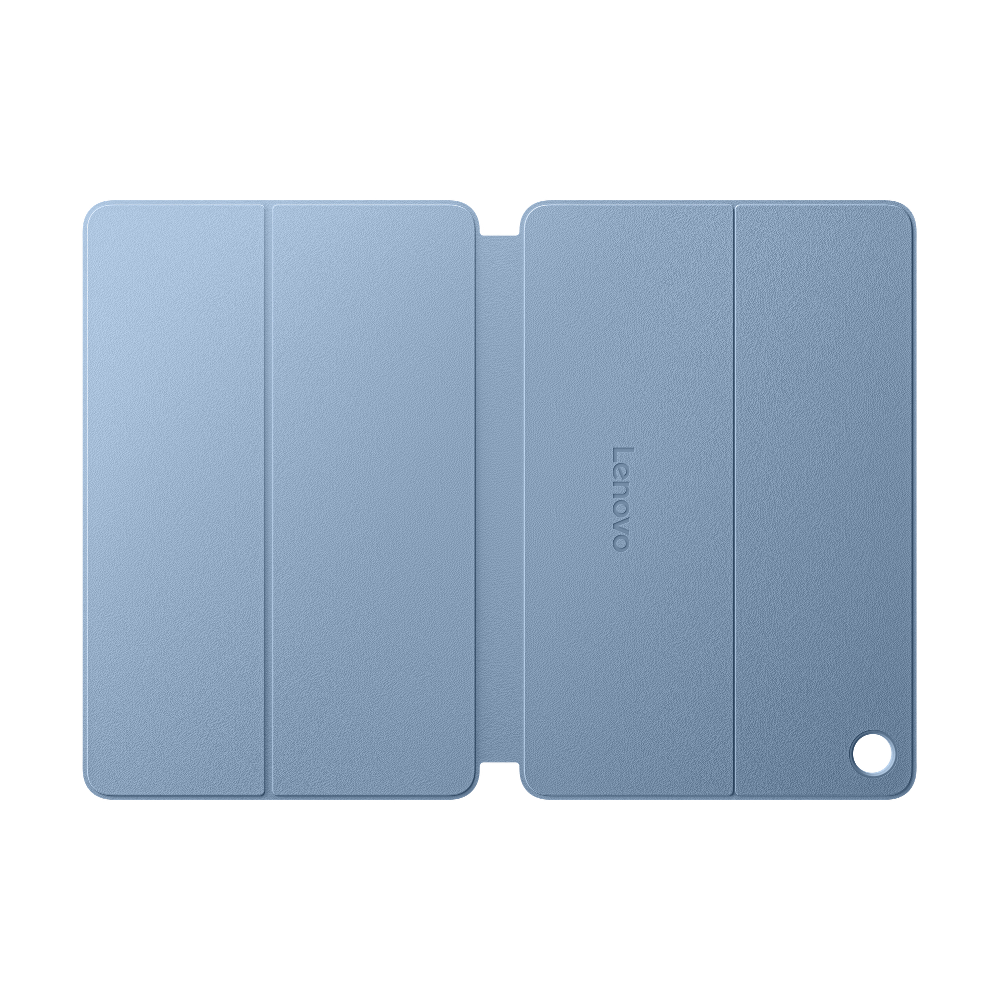 Hellblaue Lenovo Tablet-Hülle geöffnet.