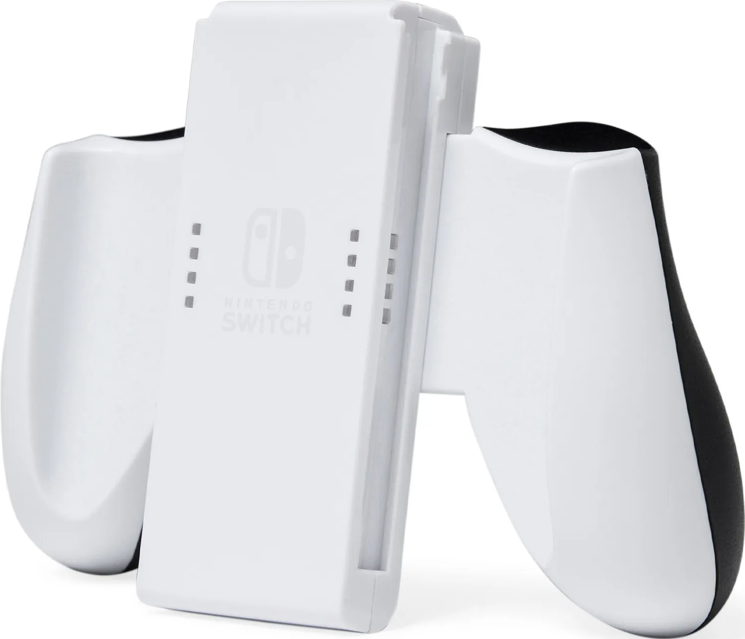 Impugnatura bianca per controller Nintendo Switch. Bianca, lati neri, logo.