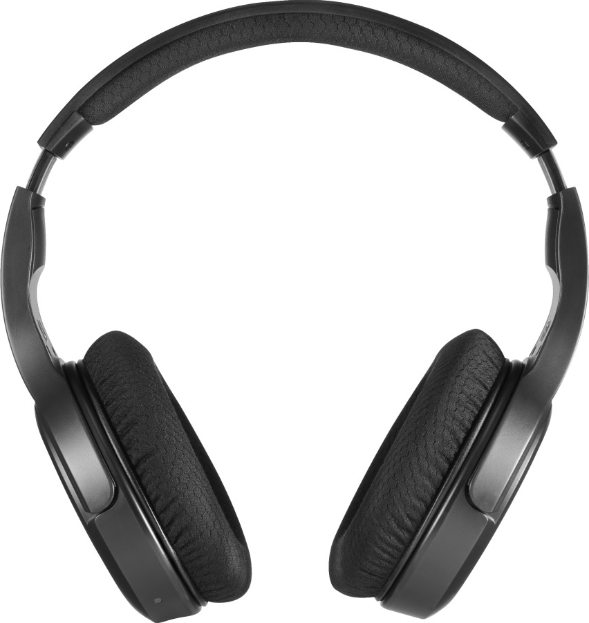 Casque noir, vue de dessus, montrant les écouteurs et l'arceau.