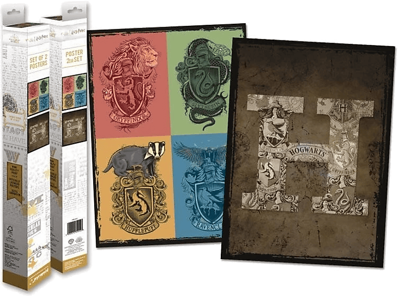 Póster - Pyramid InternationalHarry Potter. Escudos y Hogwarts, 2 Pósters, 52 x 38 cm