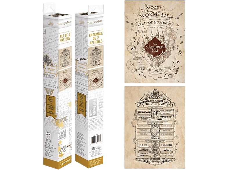 Póster - Pyramid InternationalHarry Potter. Mapa de merodeador y lista suministros escolares, 2 Pósters, 52 x 38 cm