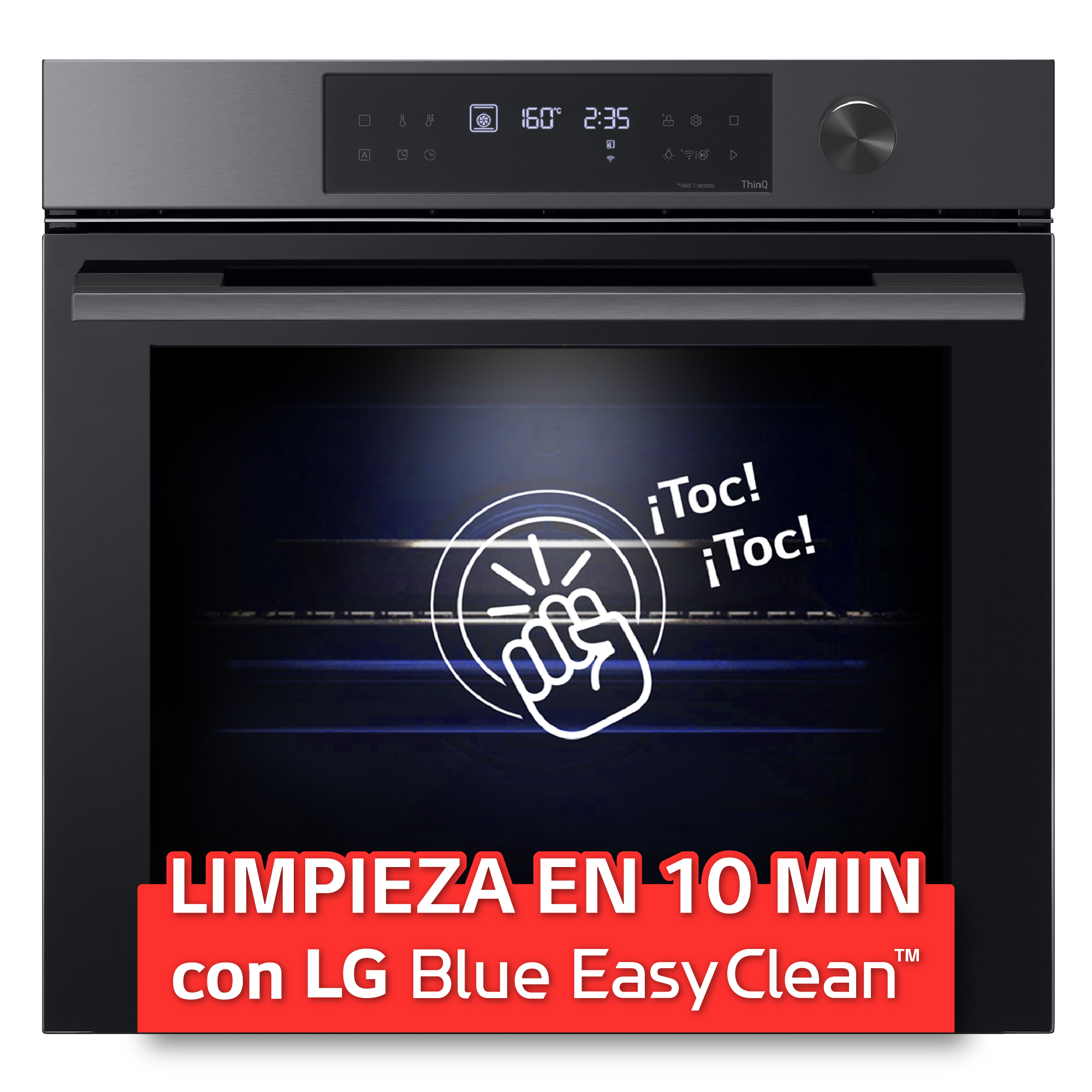 Horno LG negro con panel de control y pantalla táctil.