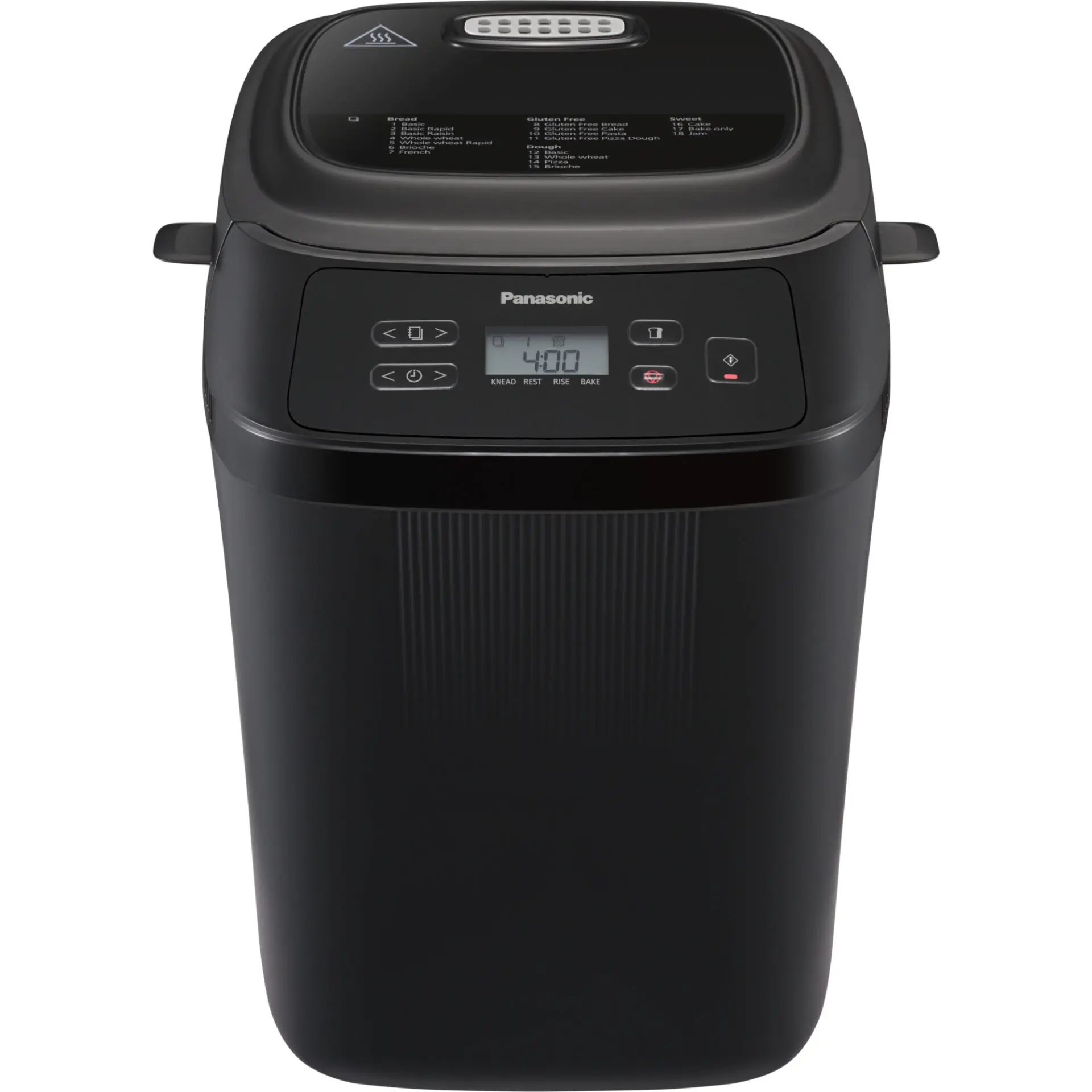 Czarna maszyna do pieczenia chleba z cyfrowym wyświetlaczem.