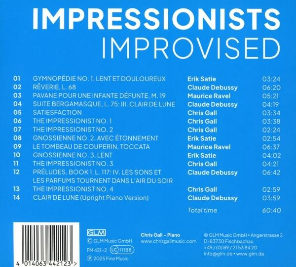 CD-Cover mit Titelliste. Titel: Impressionists Improvised. Schwarzer Hintergrund.