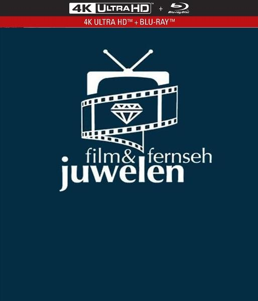 Eine blaue DVD-Hülle mit Filmrolle und Diamantenlogo, mit weißem Text und 4K Ultra HD + Blu-ray oben.