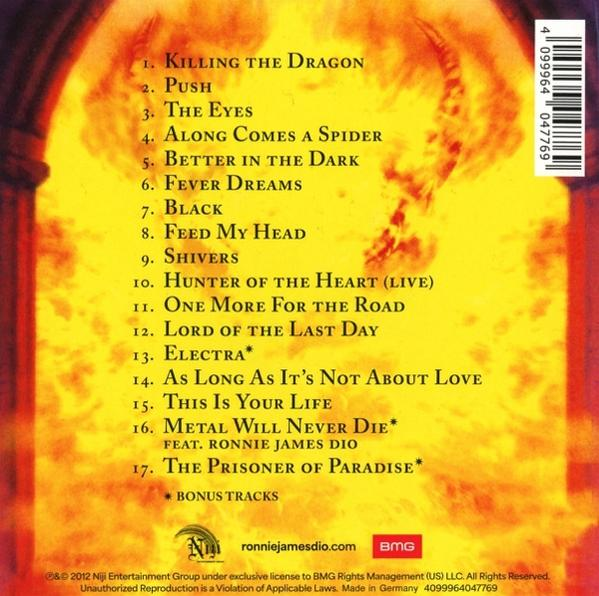 CD-Cover: Titelliste eines Heavy-Metal-Albums mit Schwarz-Weiß-Cover.