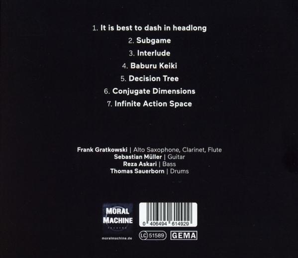 Rückseite einer CD-Hülle mit Titelliste und Credits. Schwarzer Hintergrund, weißer Text.