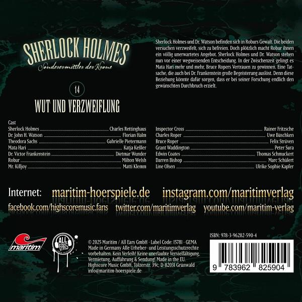 Buchcover mit Text und Bildern: Sherlock Holmes und ein Titel.