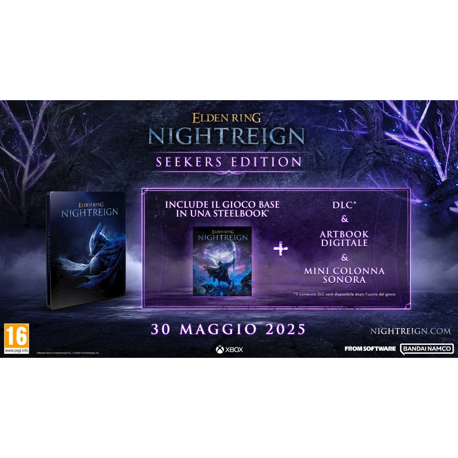 Immagine promozionale Elden Ring: Nightreign Seekers Edition con scatola ed extra.