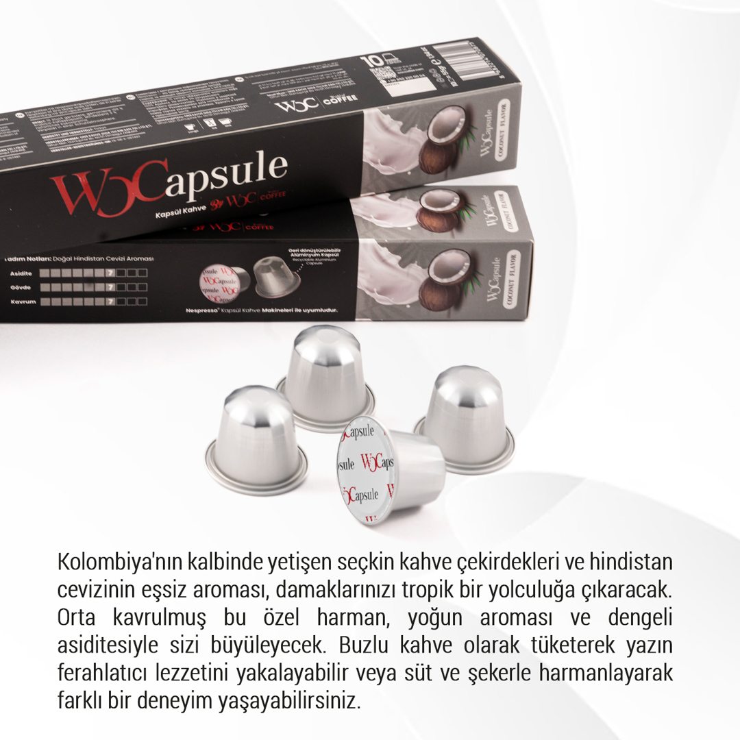Türkçe metinli kahve kapsülleri. Arka planda iki kutu var.