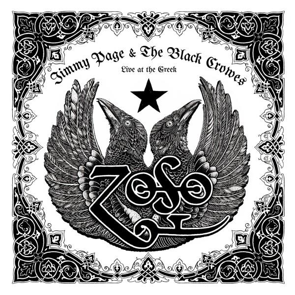 Pochette d'album avec une illustration en noir et blanc de deux corbeaux et le mot 'ZOSO'.