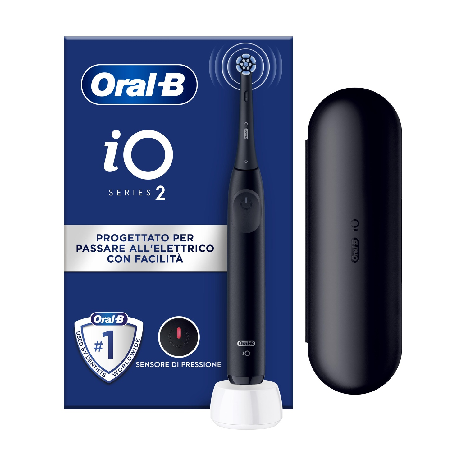 Un kit spazzolino elettrico Oral-B iO Series 2 su sfondo bianco.