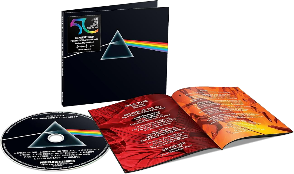 Pink Floyds Albumcover The Dark Side of the Moon, CD und Songbuch.