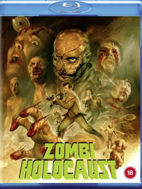 DVD cover with zombies. Text: 'Zombi Holocaust' in green. Blu-ray Disc logo in the corner.