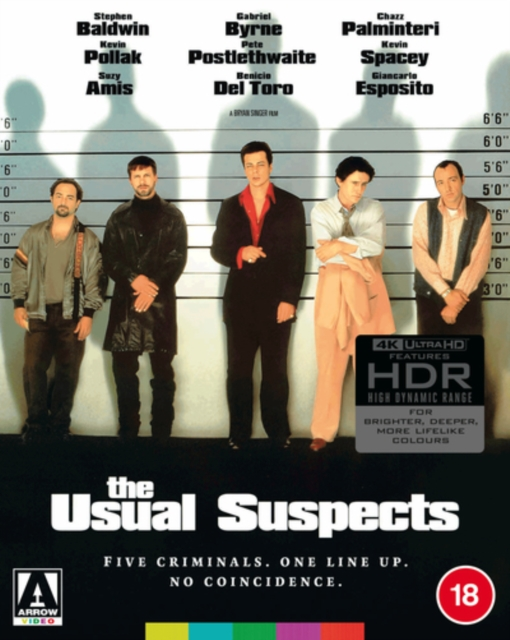 The Usual Suspects dvd-hoes. Vijf mannen in een rij met de filmtitel.