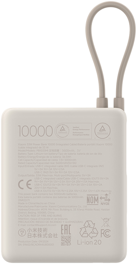 Fehér power bank 10000-es címkével és szürke fogantyúval.