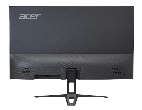 Vista trasera de un monitor Acer negro con soporte y puertos.