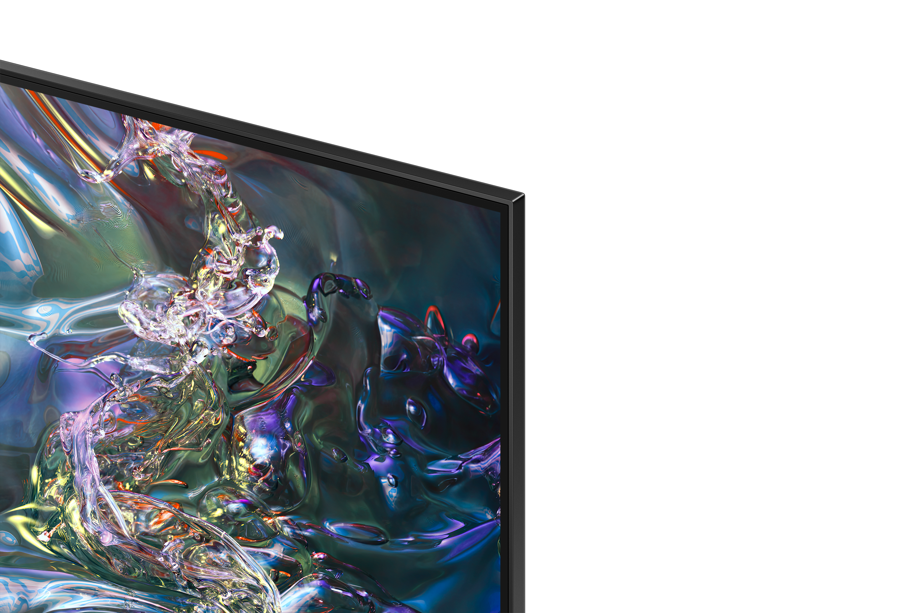 Monitor pokazuje kolorowy, abstrakcyjny obraz z czarną obwódką.