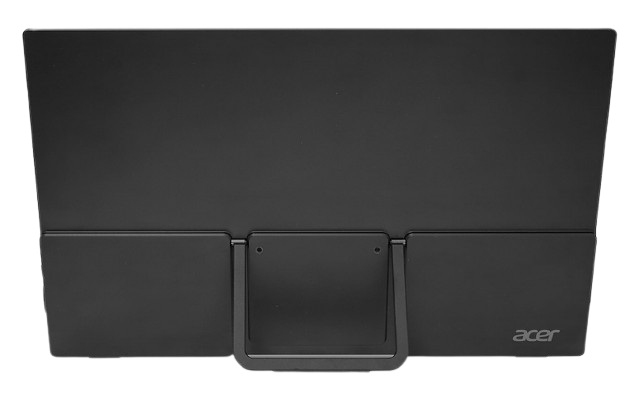 Monitor Acer negro, vista trasera, con soporte.