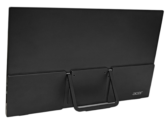 Monitor Acer negro, vista trasera, con soporte.