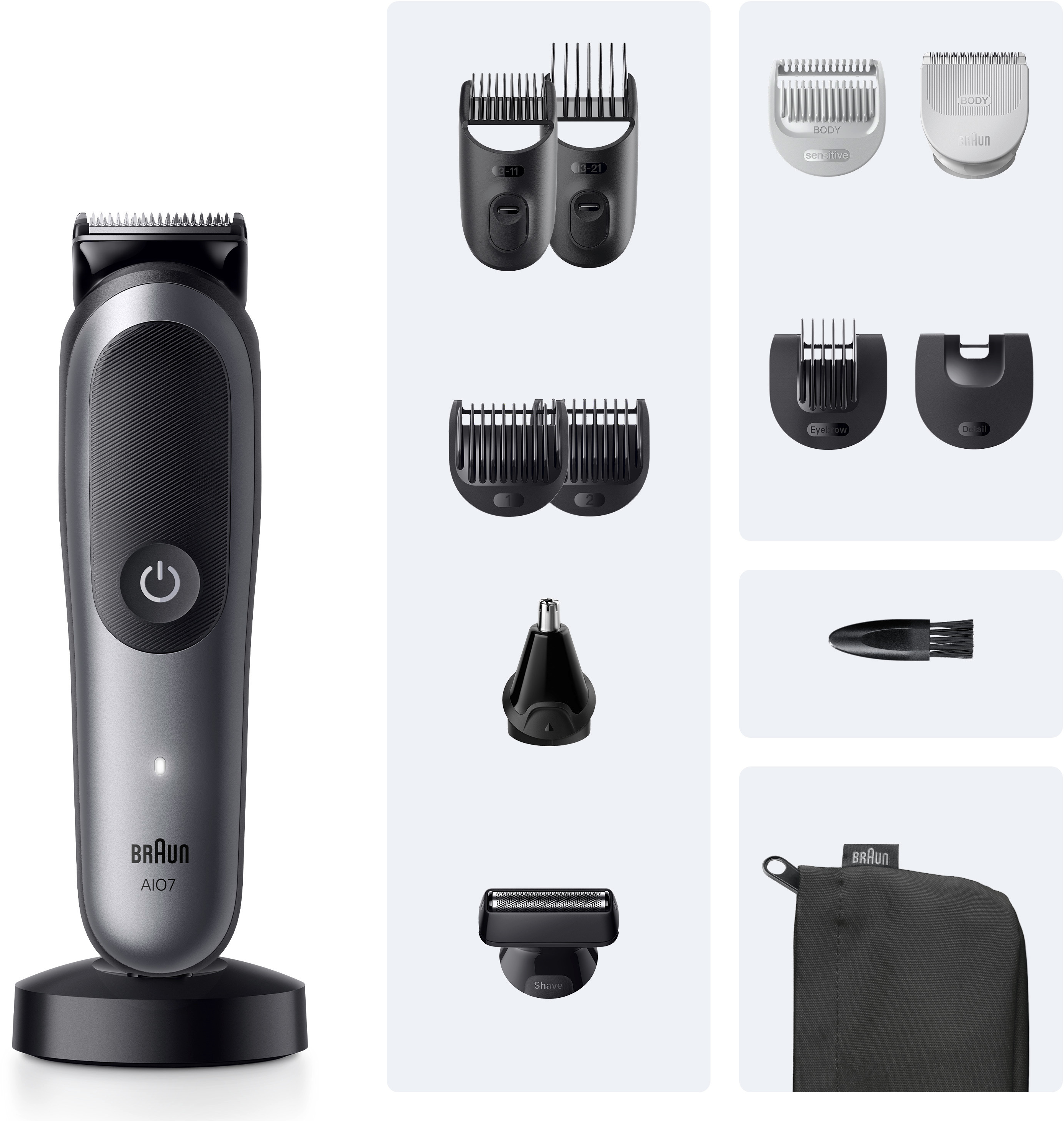 Un kit de toilettage avec une tondeuse et divers accessoires.