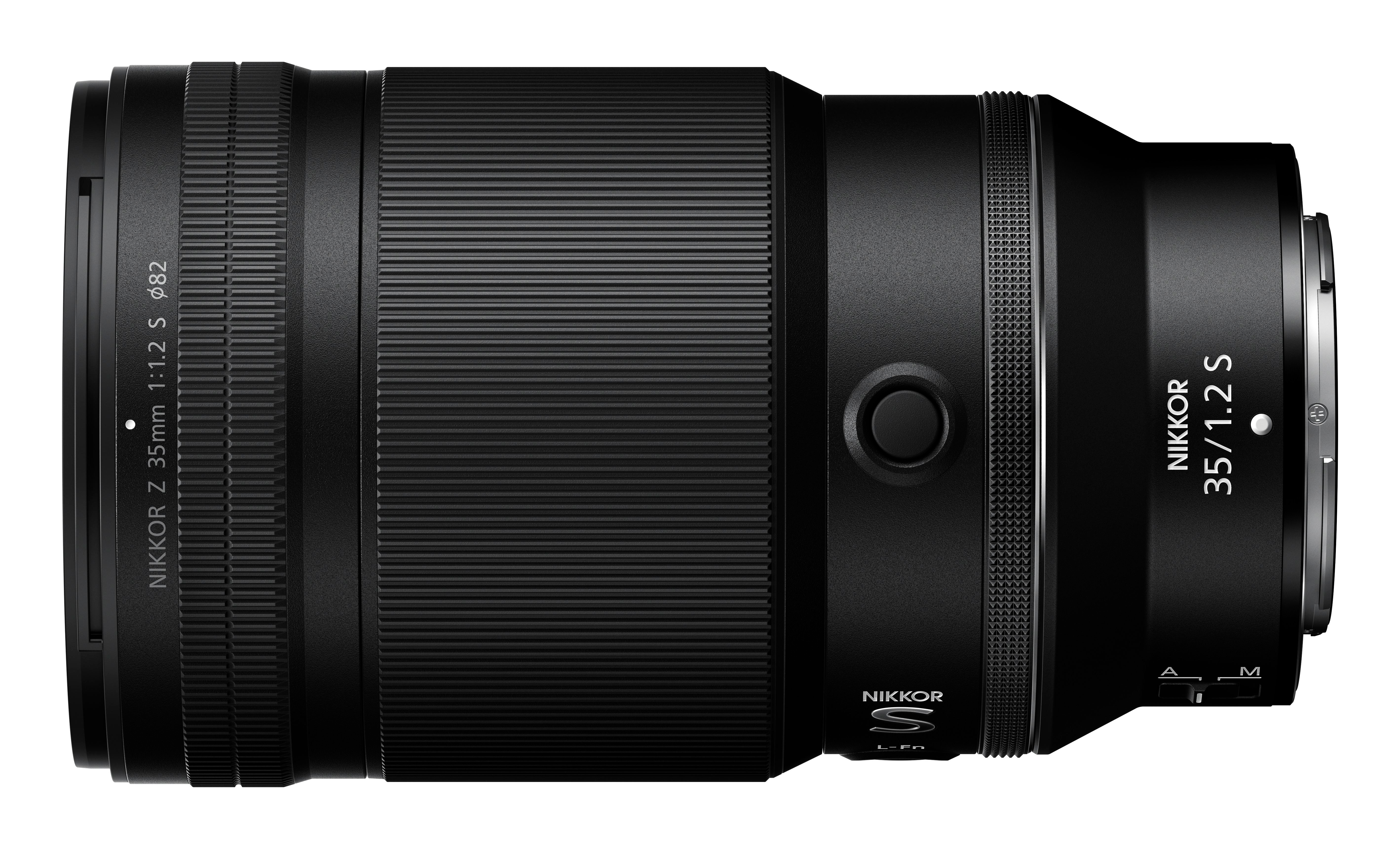 Schwarzes NIKKOR Z 35mm 1:1.2 S Objektiv mit Fokuseinstellschalter.