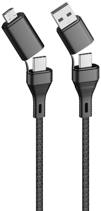 FOREVER CORE 4in1 töltő és adatkábel, USB Type-C to Type-A/mirco-USB, 3A, fekete (36396)