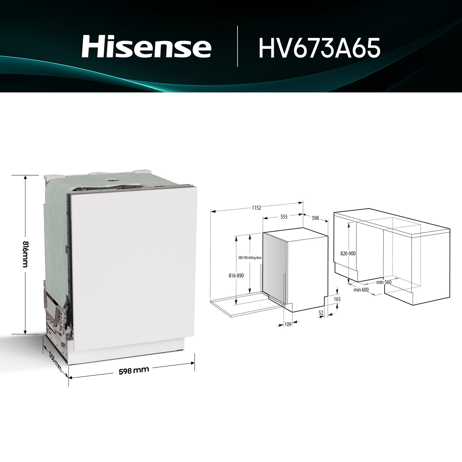 Primer plano del panel de control del lavavajillas. La pantalla muestra 0:30. Puerta abierta, marca Hisense visible.