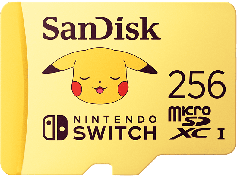Tarjeta micro SDXC - SanDisk Licencia Nintendo®, Pokemon Pikachu, 256GB, Nintendo Switch, 100 MB/s, U3, Amarillo