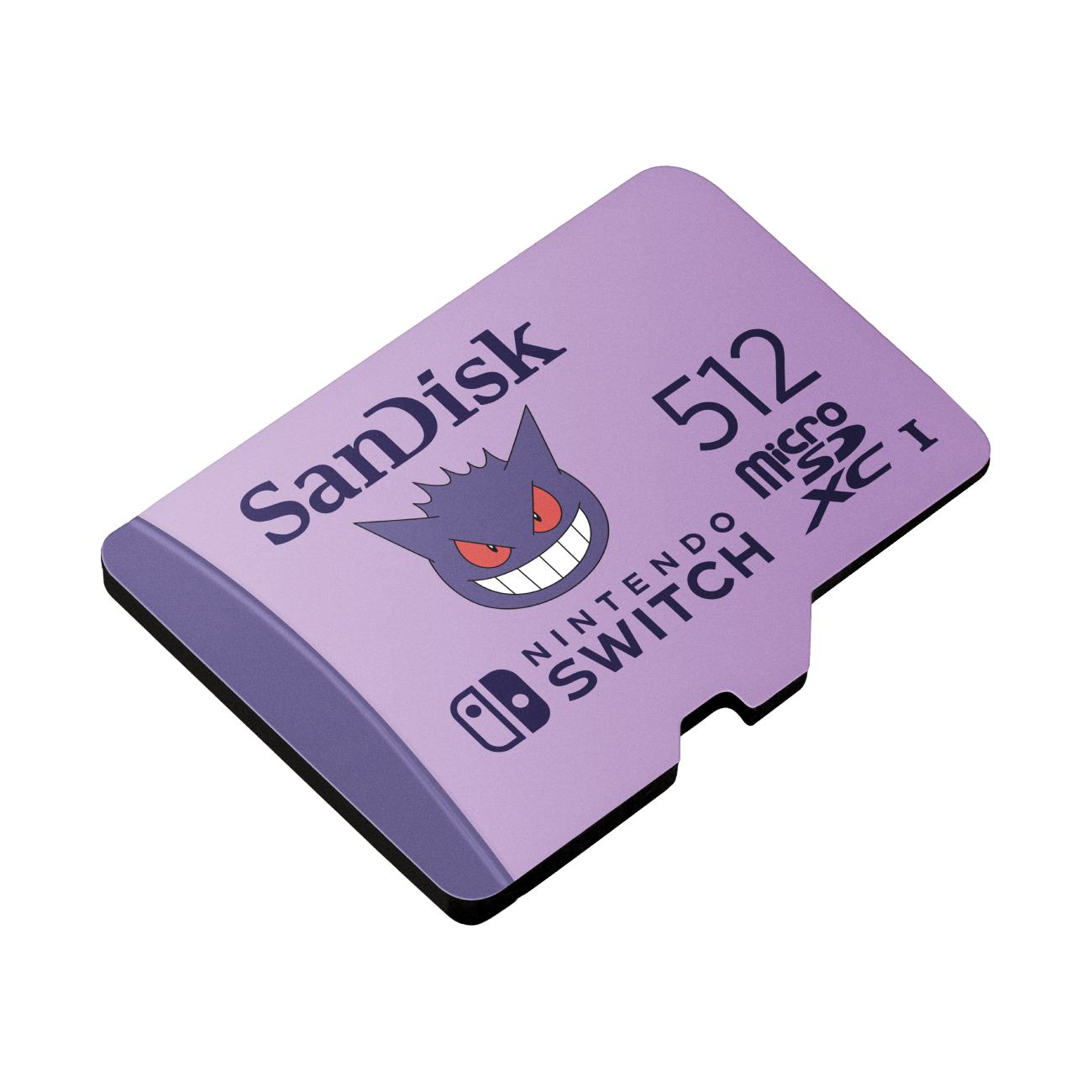 Tarjeta SD morada y blanca de Nintendo Switch con Gengar.