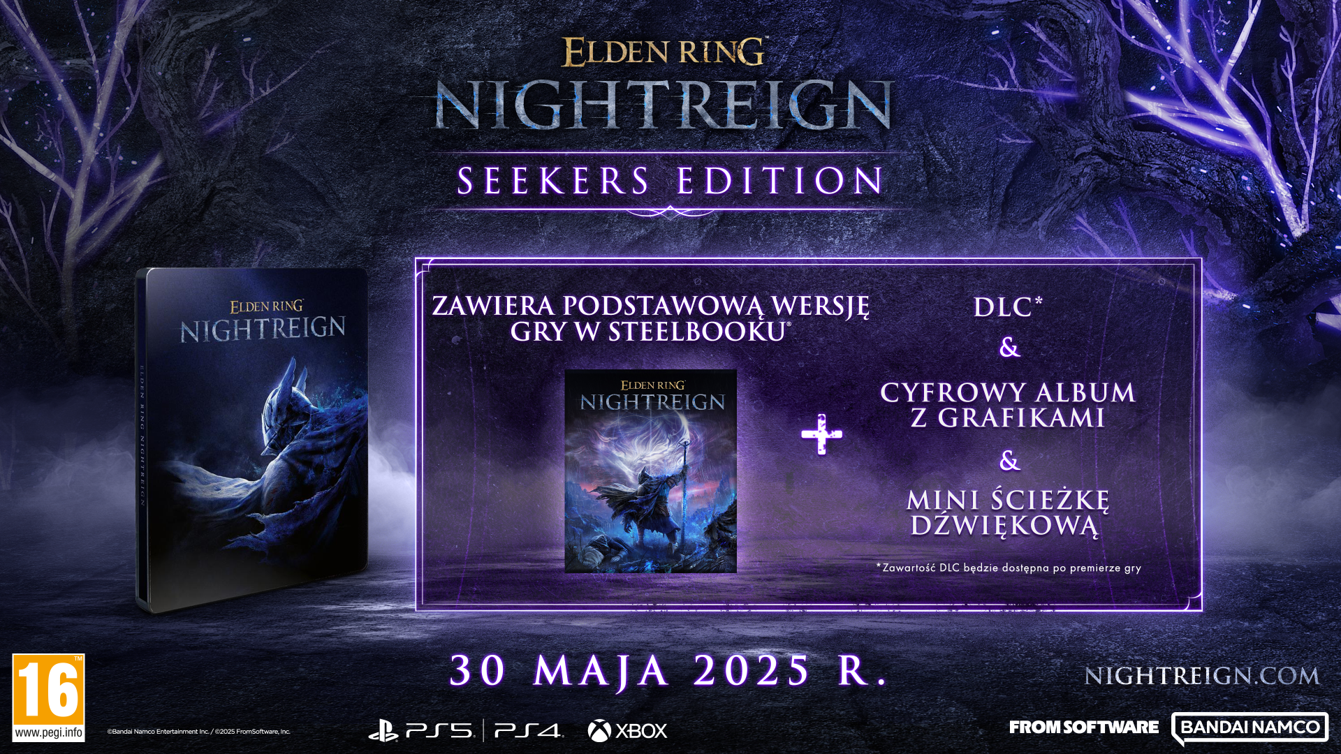 Opakowanie gry Elden Ring Nightreign Seekers Edition z tekstem i datą premiery.