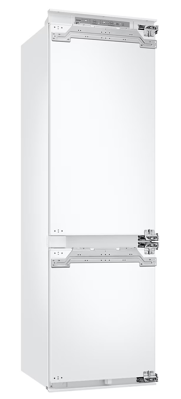 Biała lodówka do zabudowy z dwoma drzwiami.