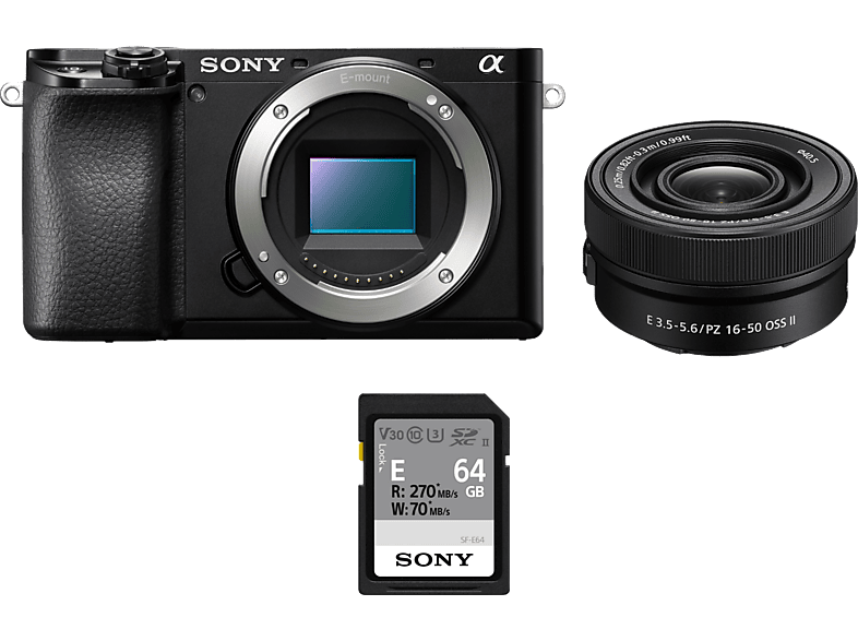 Sony Kit Alpha 6100 (ILCE6100L) + Objetivo SELP16502 Tarjeta SD 64GB, 24.2MP, Wi-Fi