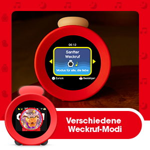Nahaufnahme eines roten Mario-Weckers, Text auf Deutsch.