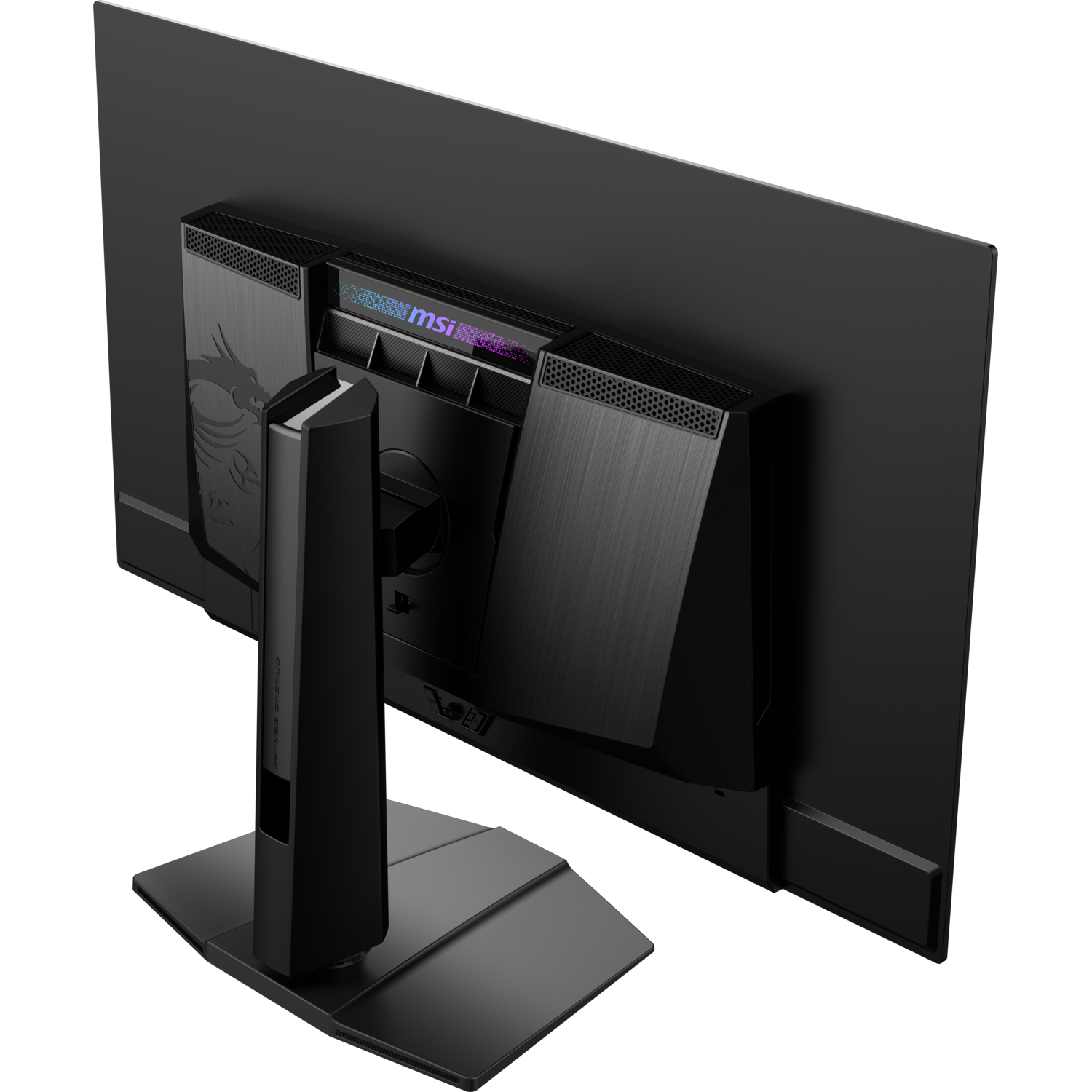 Back view of a black MSI monitor. Stand and back panel are visible.