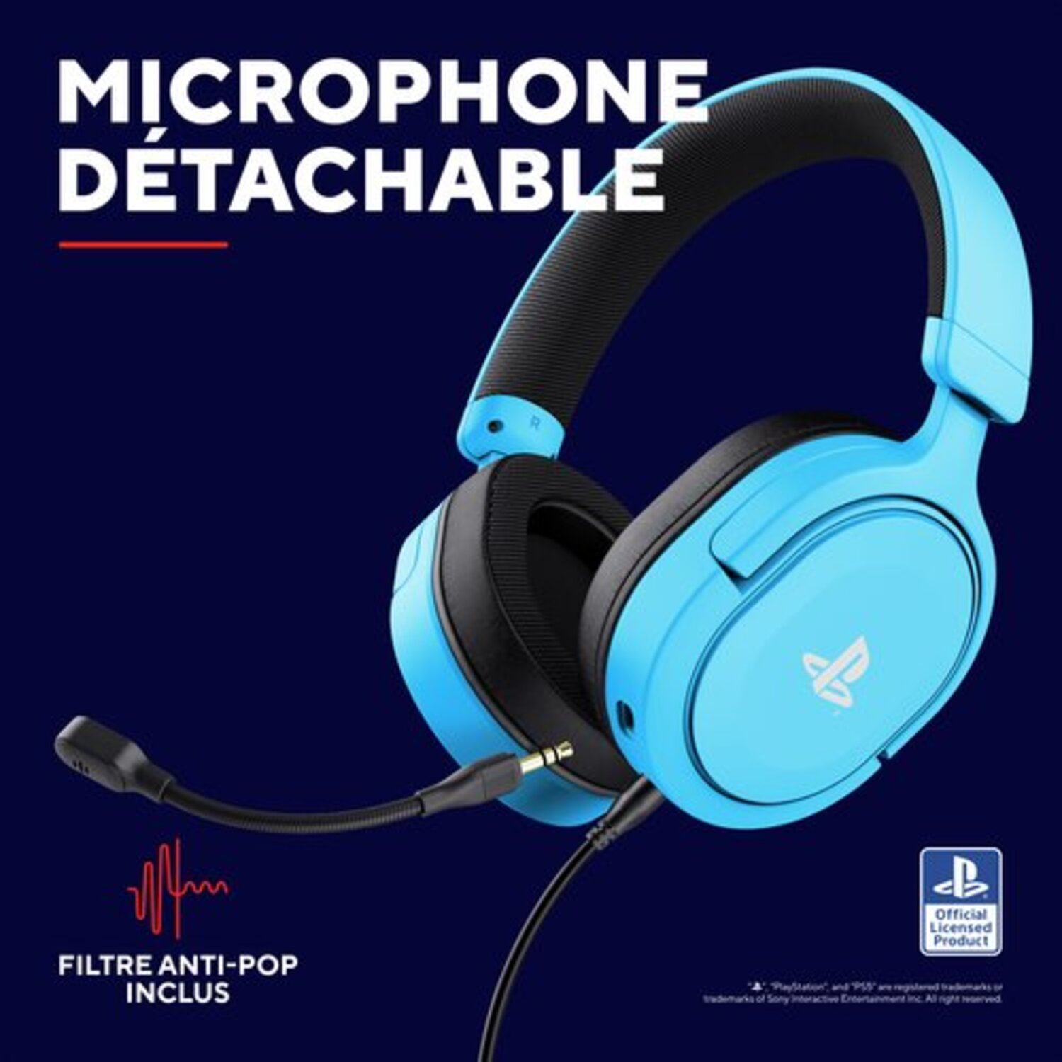 Une paire d'écouteurs bleu clair avec un microphone amovible.