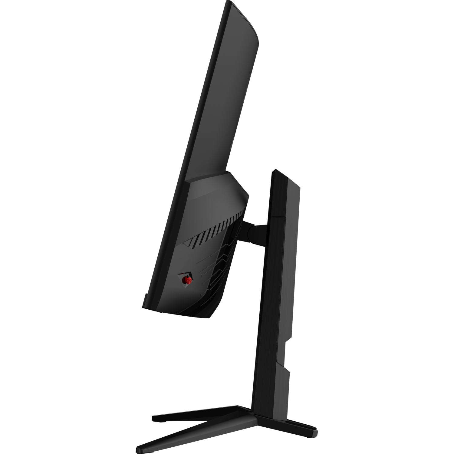Black monitor, side view. The back side shows red button.