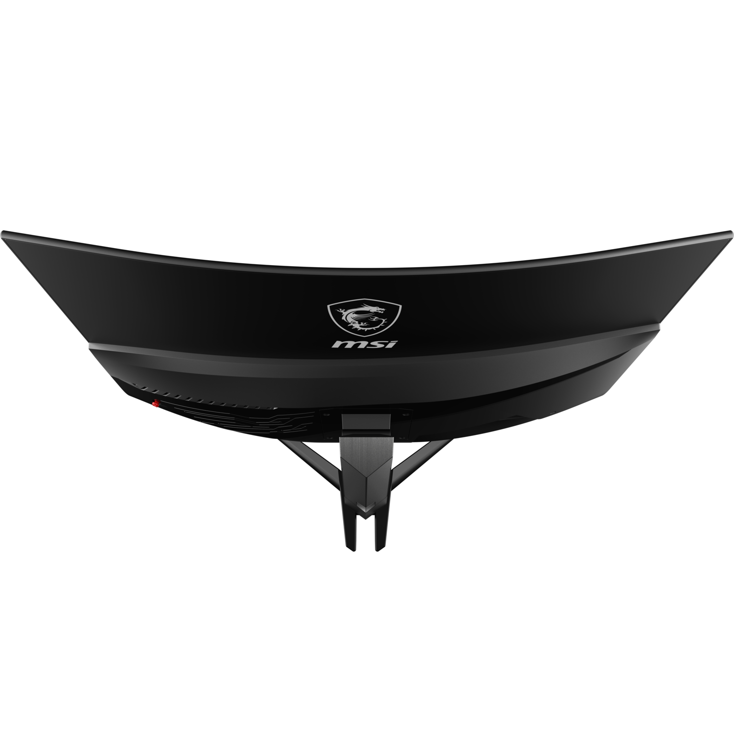 Black monitor's back, with an MSI logo and red button.