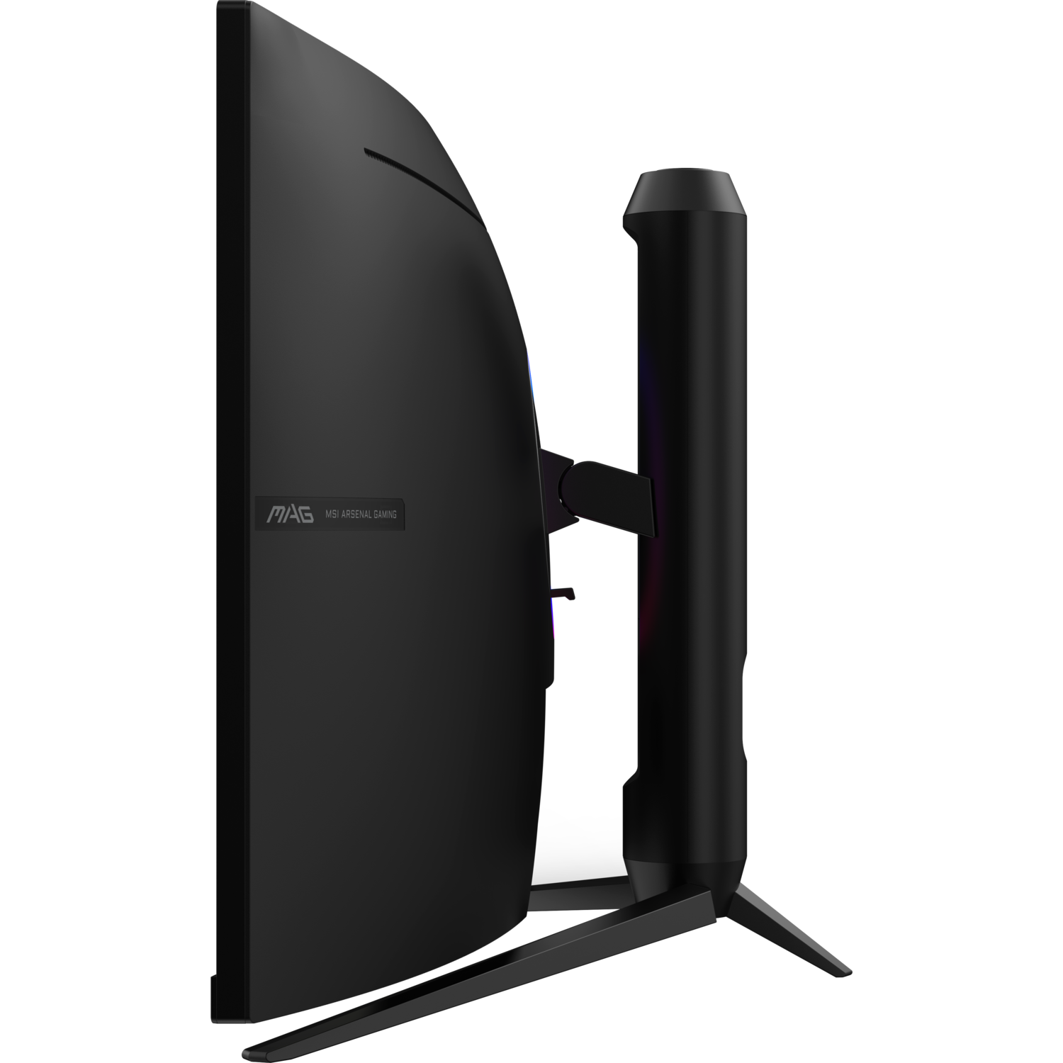 Black curved monitor. It has a stand and the brand name 'MAG MSI ARSENAL GAMING'.