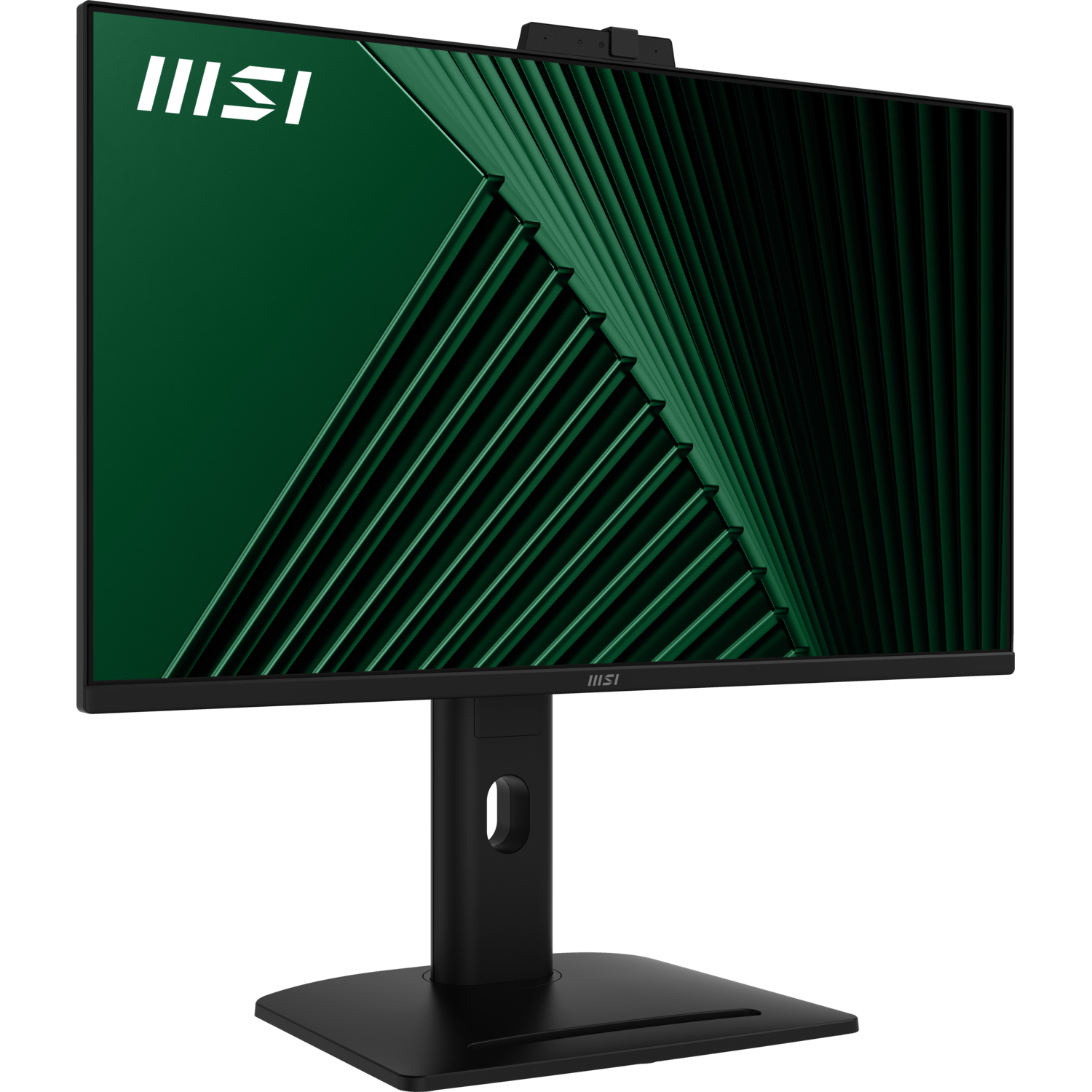 Black monitor with green display. The display shows a green graphic.