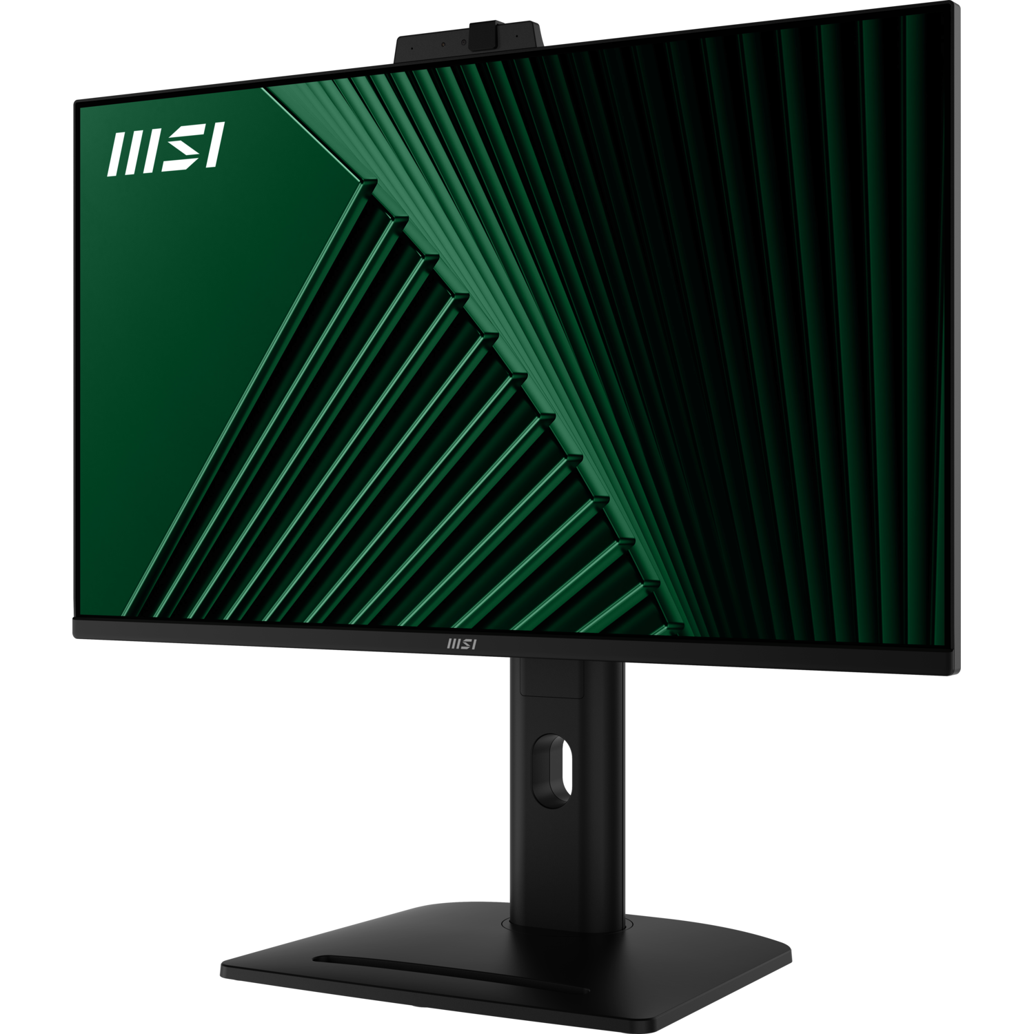 Black monitor with green display. The display shows a green graphic.