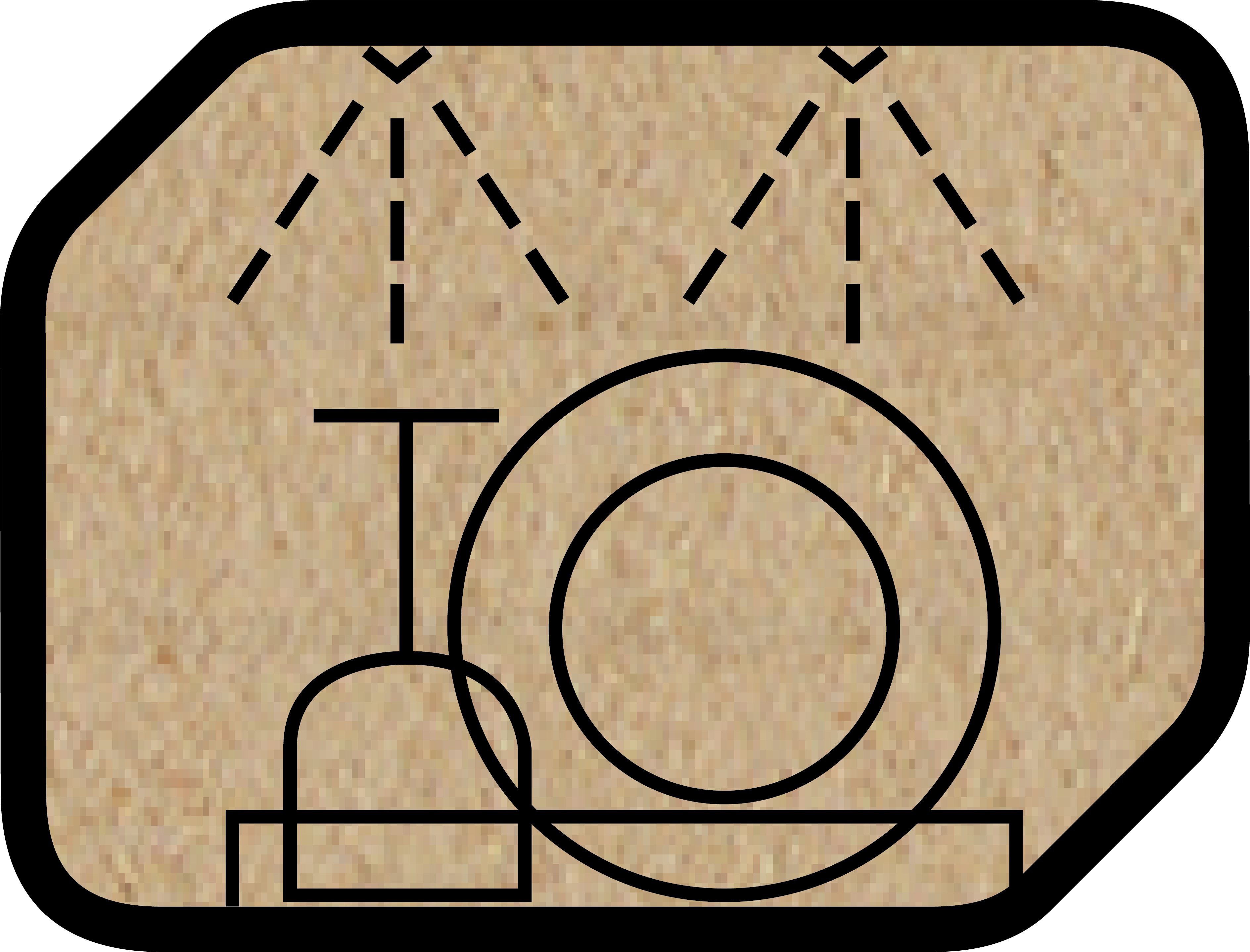 Ein Symbol zeigt einen Schlauch und Sprinkler auf beigefarbenem Grund.
